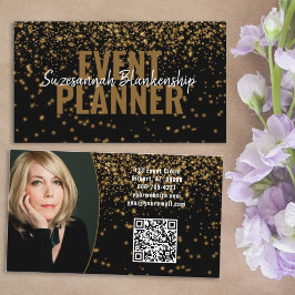 Guld Glitter over Black Anpassningsbar Foto QR-kod Visitkort