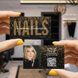 Guld Glitter over Black Anpassningsbar Foto QR-kod Visitkort