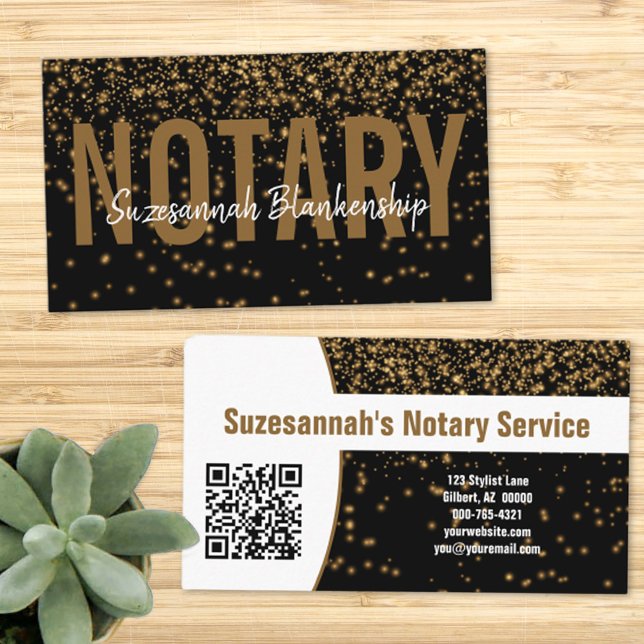 Guld Glitter over Black Anpassningsbar QR-kod Nota Visitkort (Skapare uppladdad)