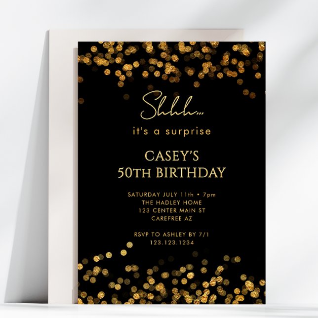 Guld Glitter Överraskning 50-årsdag Inbjudningar (Skapare uppladdad)