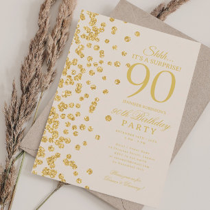 Guld Glitter Överraskning 90-årsdag Champagne Inbjudningar