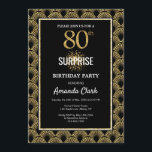 Guld Glitter på 80-årsdagen av den svarta överrask Inbjudningar<br><div class="desc">Den här eleganten och den moderna men ändå något gamla inbjudan har en guld glitter och svart mönster i snäckor med vit text överst. En stilig utformning som är för manar och  för perfekten. Du kan ändra ålder till valfritt nummer genom att klicka på knappen "anpassa".</div>
