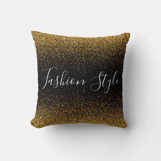 Guld Glitter på den svarta mode stil Kudde (Framsida)