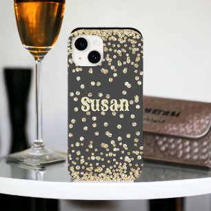 Guld Glitter på Grått Personlig Namn