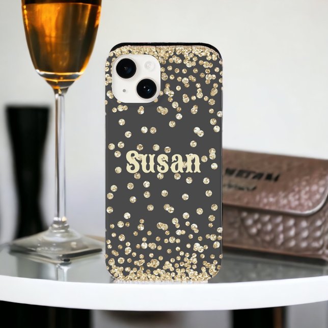 Guld Glitter på Grått Personlig Namn (Skapare uppladdad)