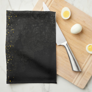 Guld- glitter på svart marmor kökshandduk