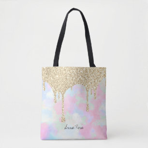 *~* Guld Glitter Pastel Unicorn Sjöjungfru Rainbo Tygkasse