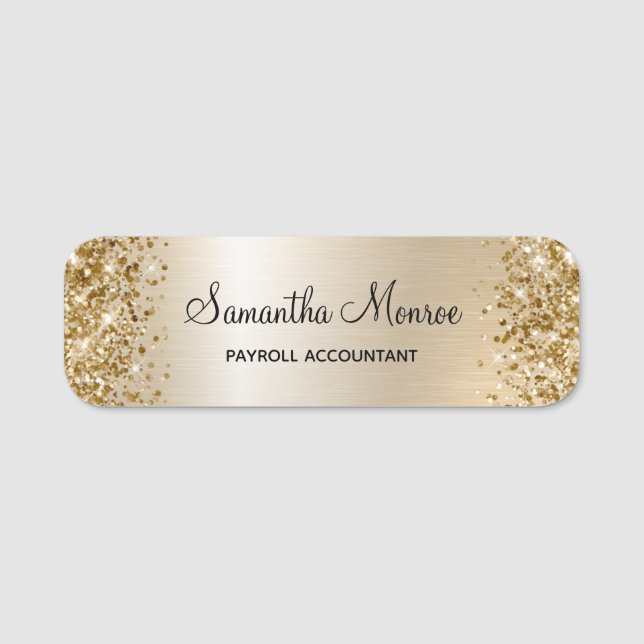 Guld Glitter Pastell Pärl Glam Logotyp Namnbricka (Framsida)