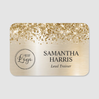 Guld Glitter Pastell Pärl Glam Logotyp Namnbricka
