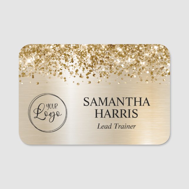 Guld Glitter Pastell Pärl Glam Logotyp Namnbricka (Framsida)