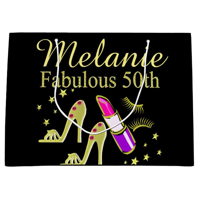 GULD GLITTER PERSONLIG 50TH BIRTHDAY GIFT BAG (Framsidan)