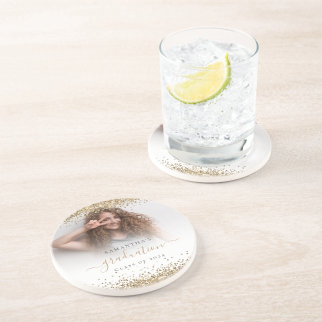 Guld Glitter Photo Namn Studenten 2024 Underlägg (Sidan)