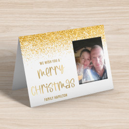 Guld Glitter Photo Vågrät - julklapp Helgkort