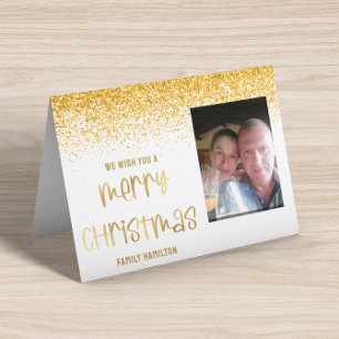 Guld Glitter Photo Vågrät - julklapp Helgkort