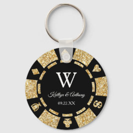 Guld Glitter Poker Chip Casino Bröllopsfest-förmån Nyckelring