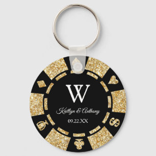 Guld Glitter Poker Chip Casino Bröllopsfest-förmån Nyckelring