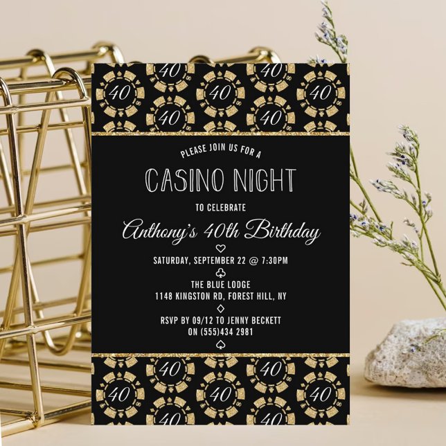 Guld Glitter Poker Chip Casino Night Party Inbjudningar (Skapare uppladdad)