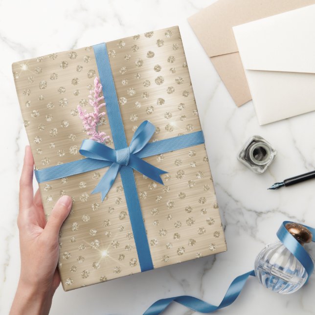 Guld Glitter Polka Dot Spotty Wrapping Papper Presentpapper (Gifting)