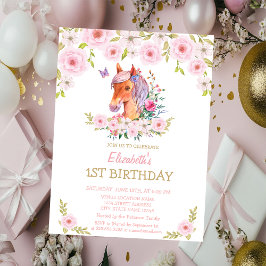 Guld Glitter Ponny Blommig Födelsedag Inbjudningar