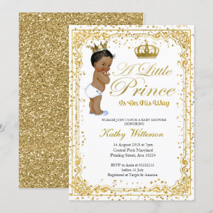 Guld Glitter Prince Baby Shower-inbjudan för barn Inbjudningar