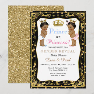Guld Glitter Prince eller Princess Gender Reveal Inbjudningar