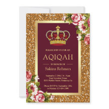 Guld Glitter Princess Burgundy Blommigt Aqiqah