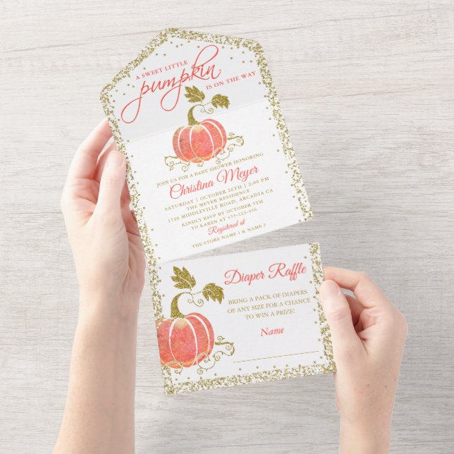 Guld Glitter Pumpkin Baby Shower Diaper Raffle (Avrivbar del)