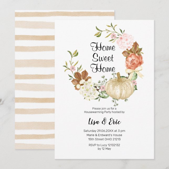 Guld Glitter Pumpkin Houseuppvärmning Party Inbjud Inbjudningar (Fram/baksida)