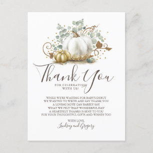 Guld Glitter Pumpkins and Greenery Tack Vykort