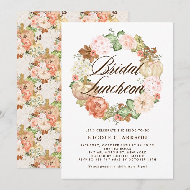 Guld Glitter Pumpkins Wandeall Fall Möhippa Lunche Inbjudningar (Fram/baksida)