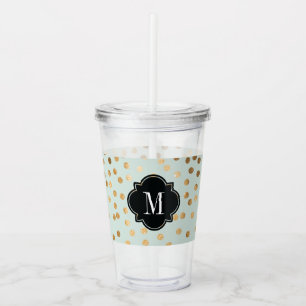Guld Glitter-punkter på Mint Monogrammed Take Away Mugg