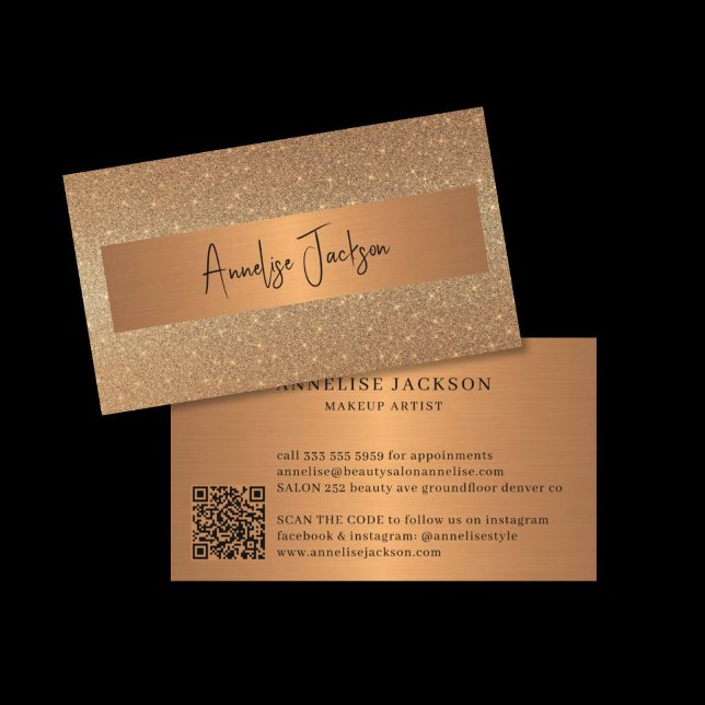 Guld glitter QR CODE lyxmakeup artist Visitkort (Skapare uppladdad)