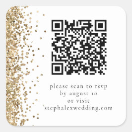 Guld Glitter QR-kod till OSA Bröllop Fyrkantigt Klistermärke
