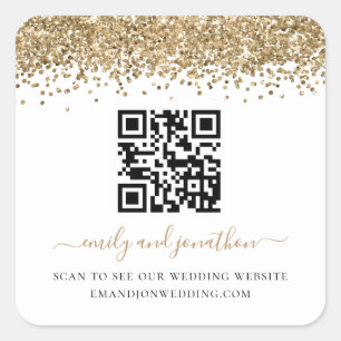 Guld Glitter QR-koden Bröllop webbplats Fyrkantigt Klistermärke