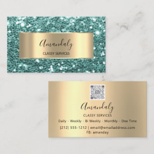 Guld Glitter QR-Logotypen Teal Mint Grönt Buss Visitkort