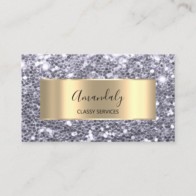 Guld Glitter QRCode Logotyp Violet Lila Grått Spar Visitkort (Framsida)