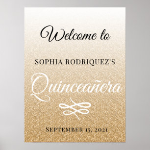 Guld Glitter Quinceañera 15:e födelsedag Välkommen Poster