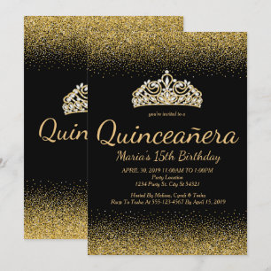 Guld- glitter, Quinceanera inbjudningar