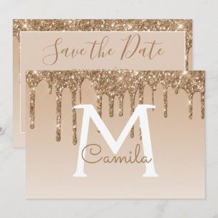Guld Glitter Quinceanera Spara datum Inbjudningar