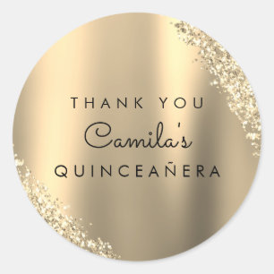 Guld Glitter Quinceanera Spara datum Runt Klistermärke