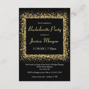 Guld Glitter Ram - 3 x 5 Bachelorette Party Inbjudningar
