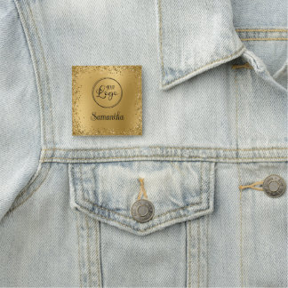 Guld Glitter Ram Förvråkad Logo Namnbricka