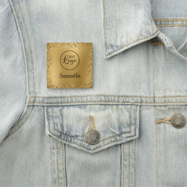 Guld Glitter Ram Förvråkad Logo Namnbricka (På plats)