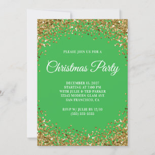 Guld Glitter Ram Grön Julfest Inbjudningar
