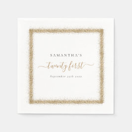 Guld Glitter Ram Namn den 21:a Party Pappersservett