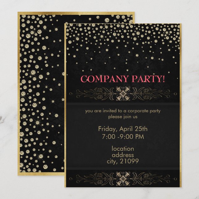 Guld Glitter Ram och punkter Inbjudningar (Fram/baksida)