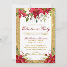Guld Glitter Red Poinsettia Blommigt jul Party Inbjudningar
