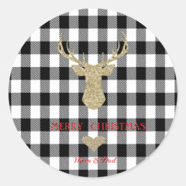 Guld Glitter Reindeer Heart Buffalo Play Runt Klistermärke