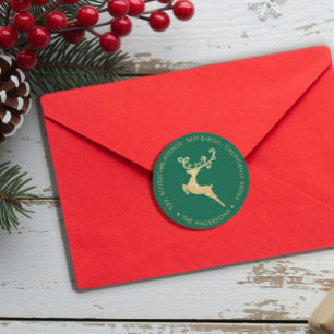 Guld Glitter Ren Jultomte Grön Returadress Högtid Runt Klistermärke