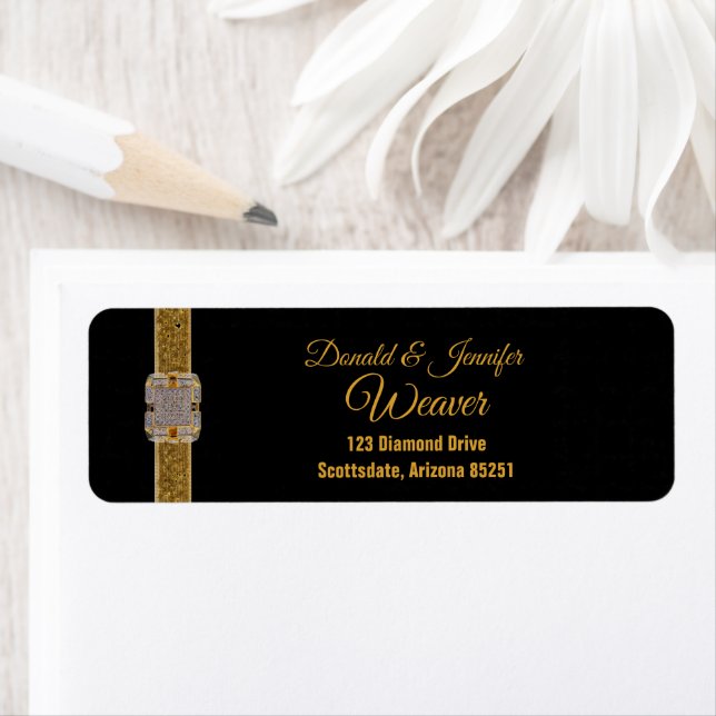 Guld Glitter Ribbon Diamond Brooch Returadress Returadress Etikett (Insitu)